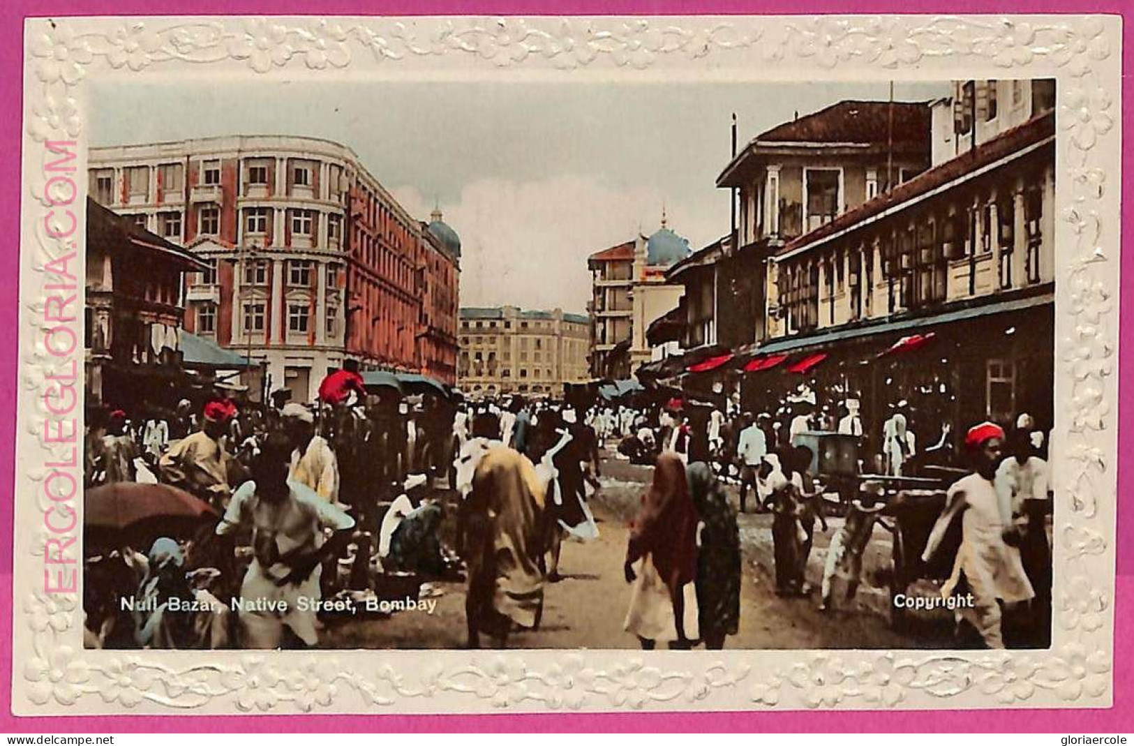 Ag3841  - INDIA - VINTAGE POSTCARD -  Bombay - Nuil Bazar, Native Street - Inde