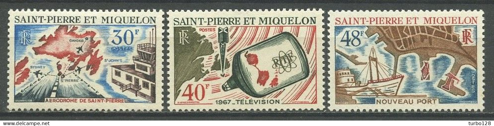 SPM MIQUELON 1967 N° 376/378 ** Neufs MNH Superbes C 33.80 € Aménagements Aérodrome Télévision Bateaux Boats Port - Unused Stamps