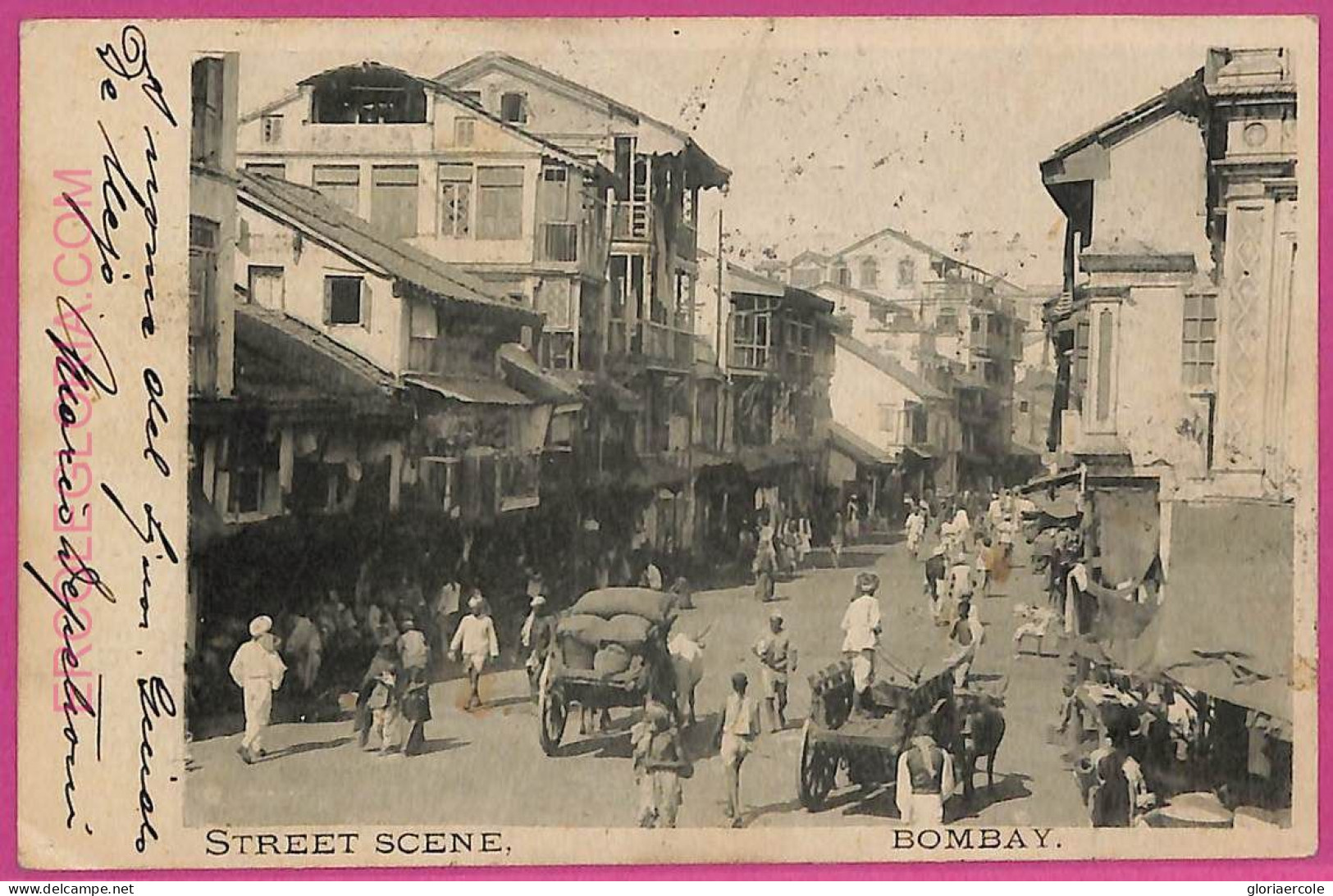 Ag3842  - INDIA - VINTAGE POSTCARD - 1905 -  Bombay - Street Scene - India