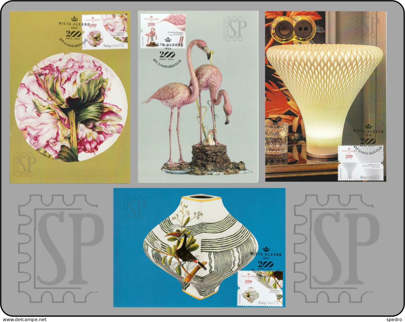 Portugal 2024 4 Postal Máximo 200 Anos Vista Alegre Fine Art Flamingo Porcelain Porcelana Ílhavo Aveiro Maximum Maxicard - Maximumkarten (MC)