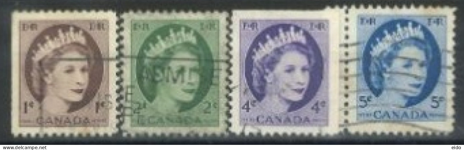CANADA - 1954, QUEEN ELIZABETH II STAMPS SET OF 4, USED. - Used Stamps