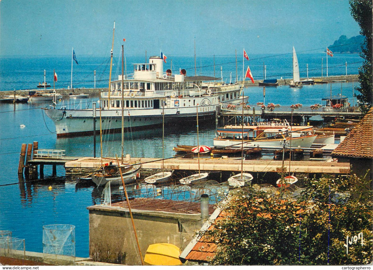 Navigation Sailing Vessels & Boats Themed Postcard Thonon Les Bains Harbour Paddle Steamer Vevey - Voiliers