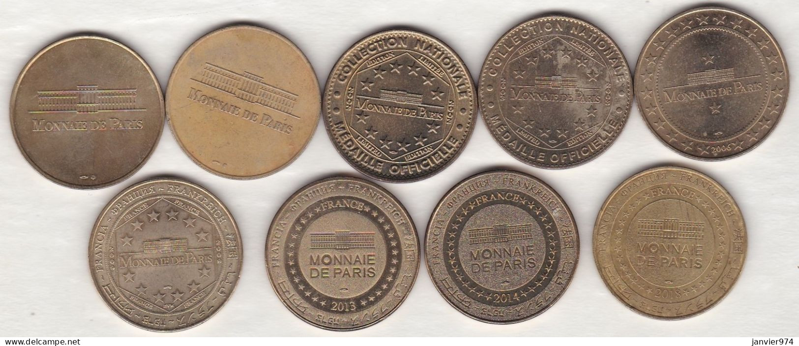 9 Jetons De La Monnaies De Paris 1998 à 2014 ,  Voir Scan Recto Verso Pour Plus De Détail - Other & Unclassified