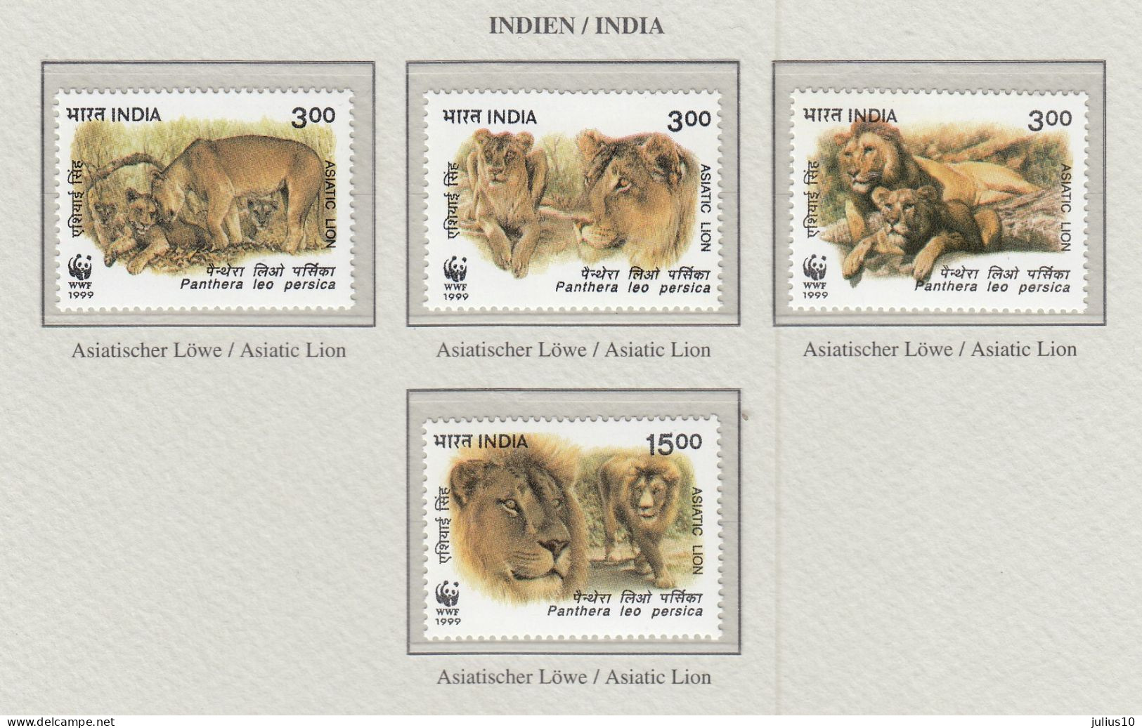 INDIA 1999 WWF Animals Lions Mi 1704-1707 MNH(**) Fauna 610 - Big Cats (cats Of Prey)