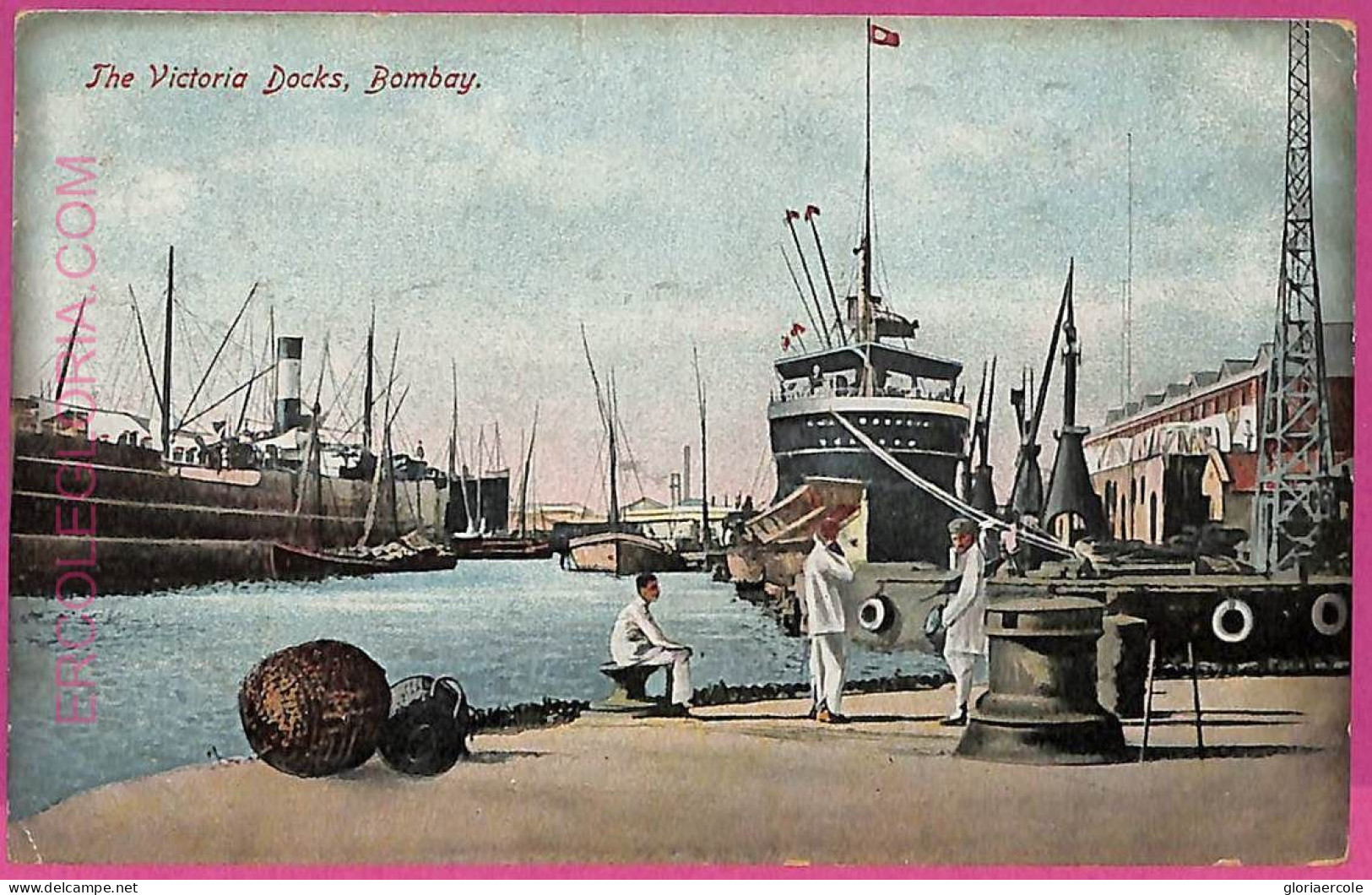 Ag3845  - INDIA - VINTAGE POSTCARD   - 1908 - Bombay - The Victoria Docks - India