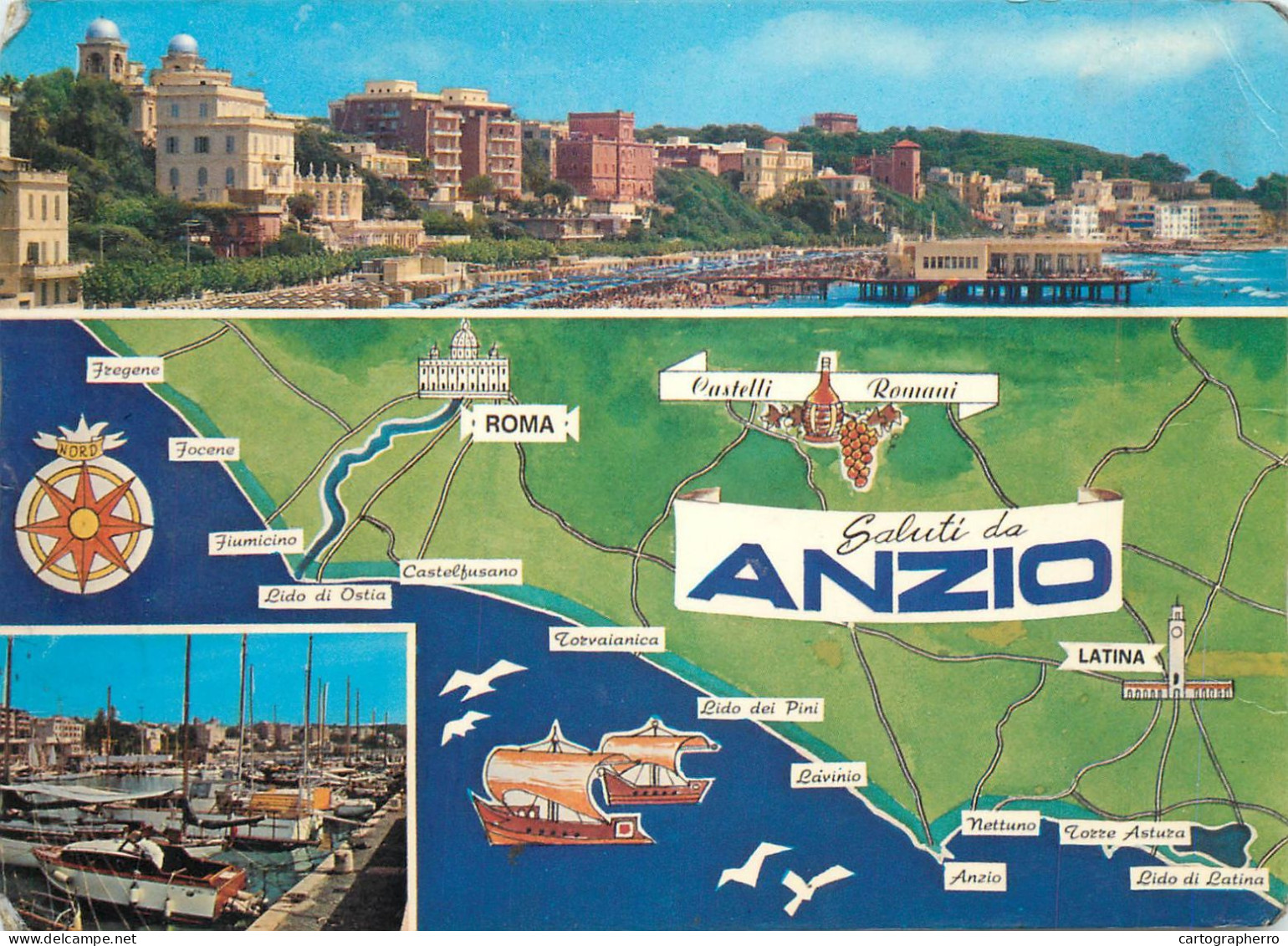 Navigation Sailing Vessels & Boats Themed Postcard Anzio Map Harbour - Voiliers