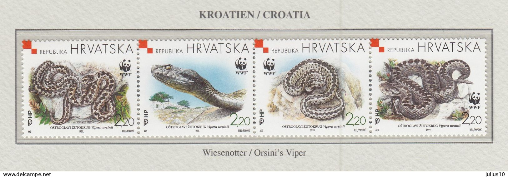 CROATIA 1999 WWF Snakes Mi 500-503 MNH(**) Fauna 612 - Serpientes