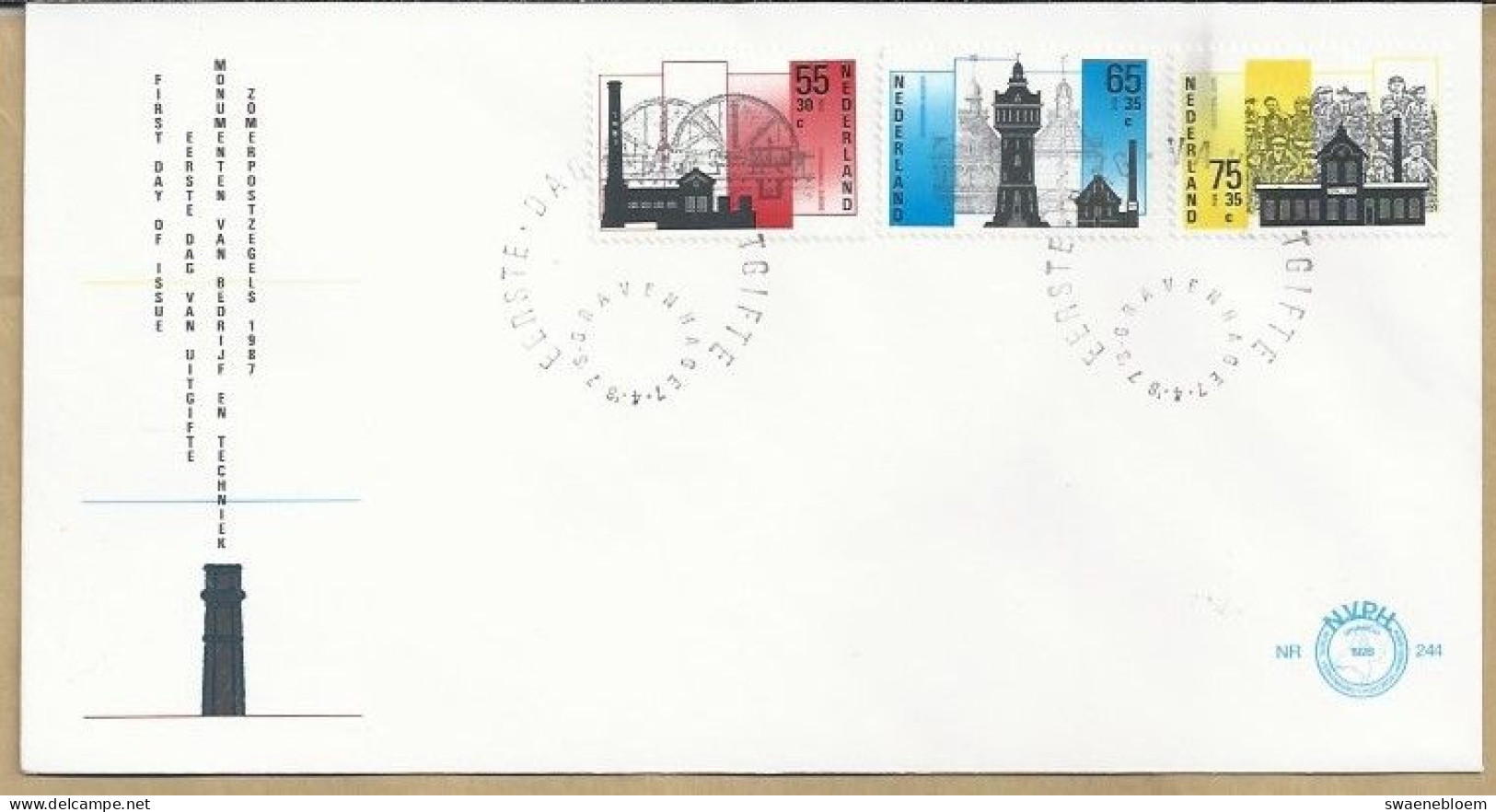 NL.- FDC. NVPH Nr. 244. EERSTE DAG VAN UITGIFTE. FIRST DAY OF ISSUE. 07-04-1987. MONUMENTEN VAN BEDRIJF EN TECHNIEK. - FDC