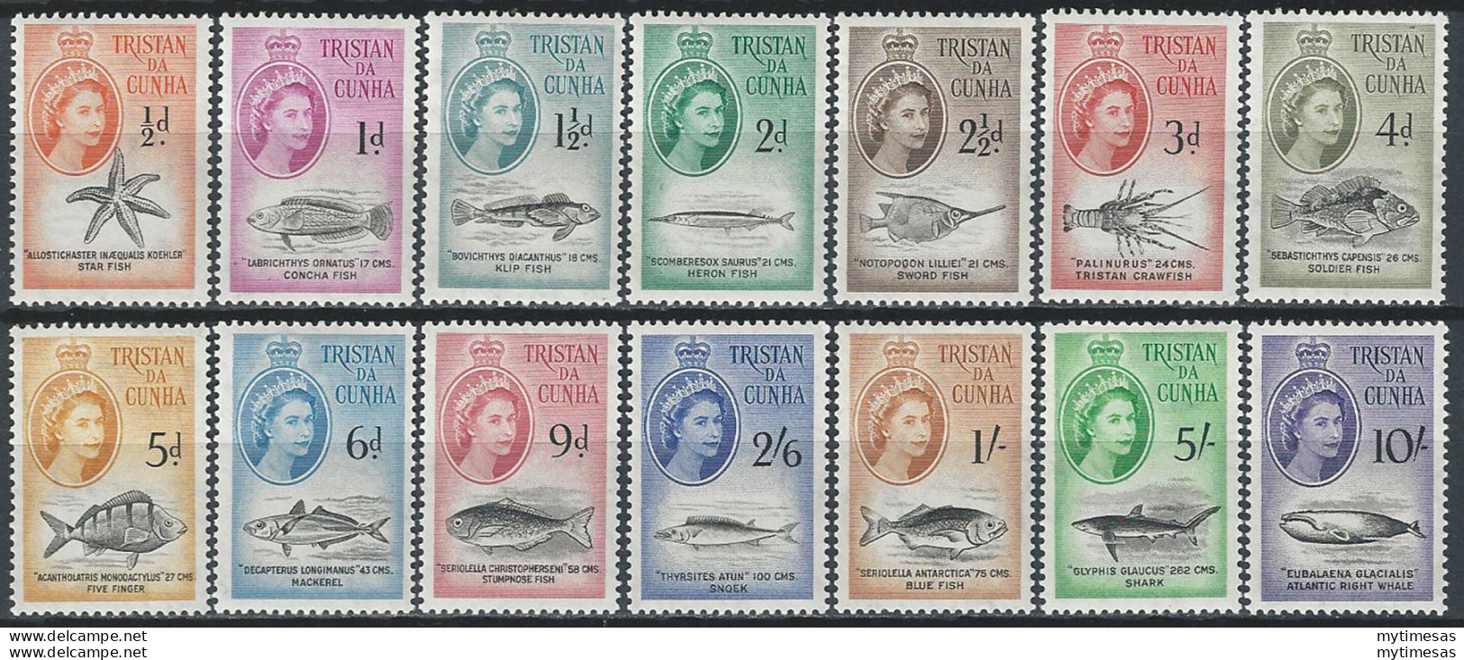 1960 Tristan Da Cunha Elisabetta II 14v. MNH SG. N. 28/41 - Other & Unclassified