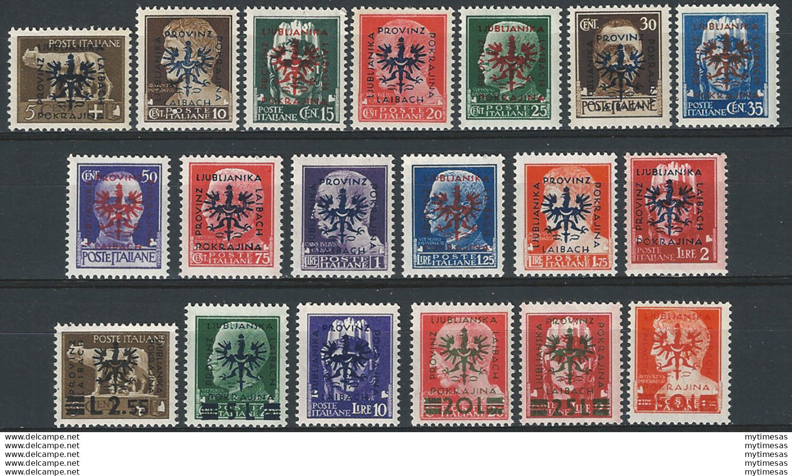 1944 Lubiana Occupazione Tedesca 19v. MNH Sass. N. 1/19 - Andere & Zonder Classificatie