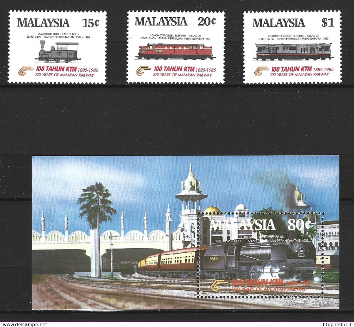 MALAISIE. N°317-9 + BF 3 De 1985. Locomotives. - Trains