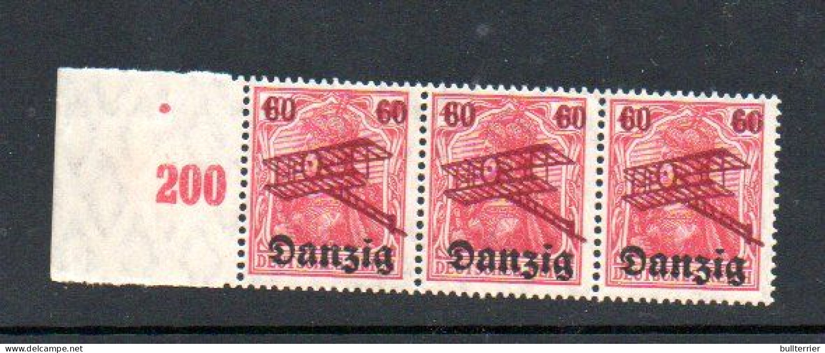 DANZIG - 1920 AIR OVERPRINT 60 ON 40PFG RED NUMBERED MARGINAL STRIP OF 3 MINTNEVER HINGED - Autres - Europe