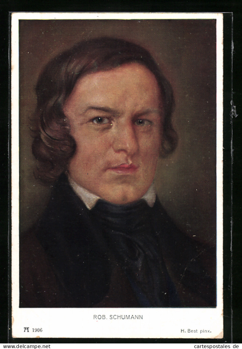 Künstler-AK Robert Schumann Mit Leicht Lockigem Haar Und Strengem Blick  - Artiesten