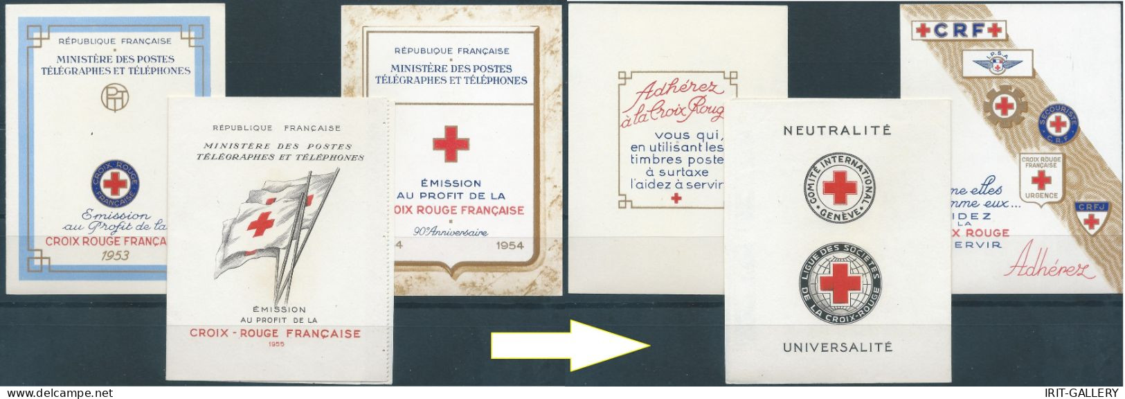 FRANCE,French, Croix Rouge  - Red Cross 1953 - 1954 - 1955  , 3 Booklets With Blocks Of MNH Stamps,Rare - Red Cross