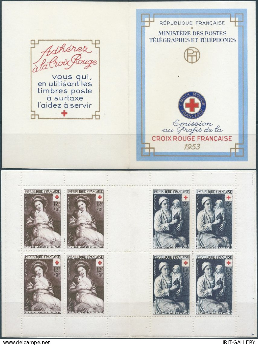 FRANCE,French, Croix Rouge  - Red Cross 1953 - 1954 - 1955  , 3 Booklets With Blocks Of MNH Stamps,Rare - Red Cross