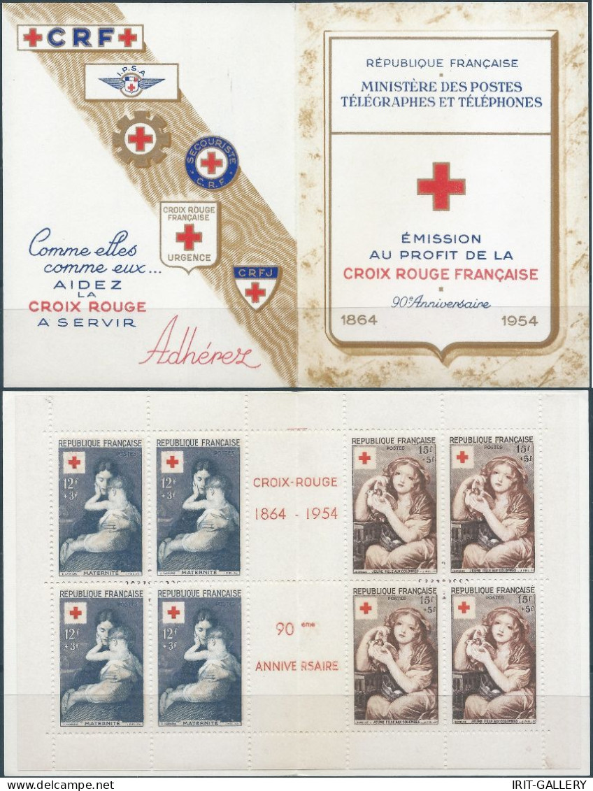 FRANCE,French, Croix Rouge  - Red Cross 1953 - 1954 - 1955  , 3 Booklets With Blocks Of MNH Stamps,Rare - Croce Rossa