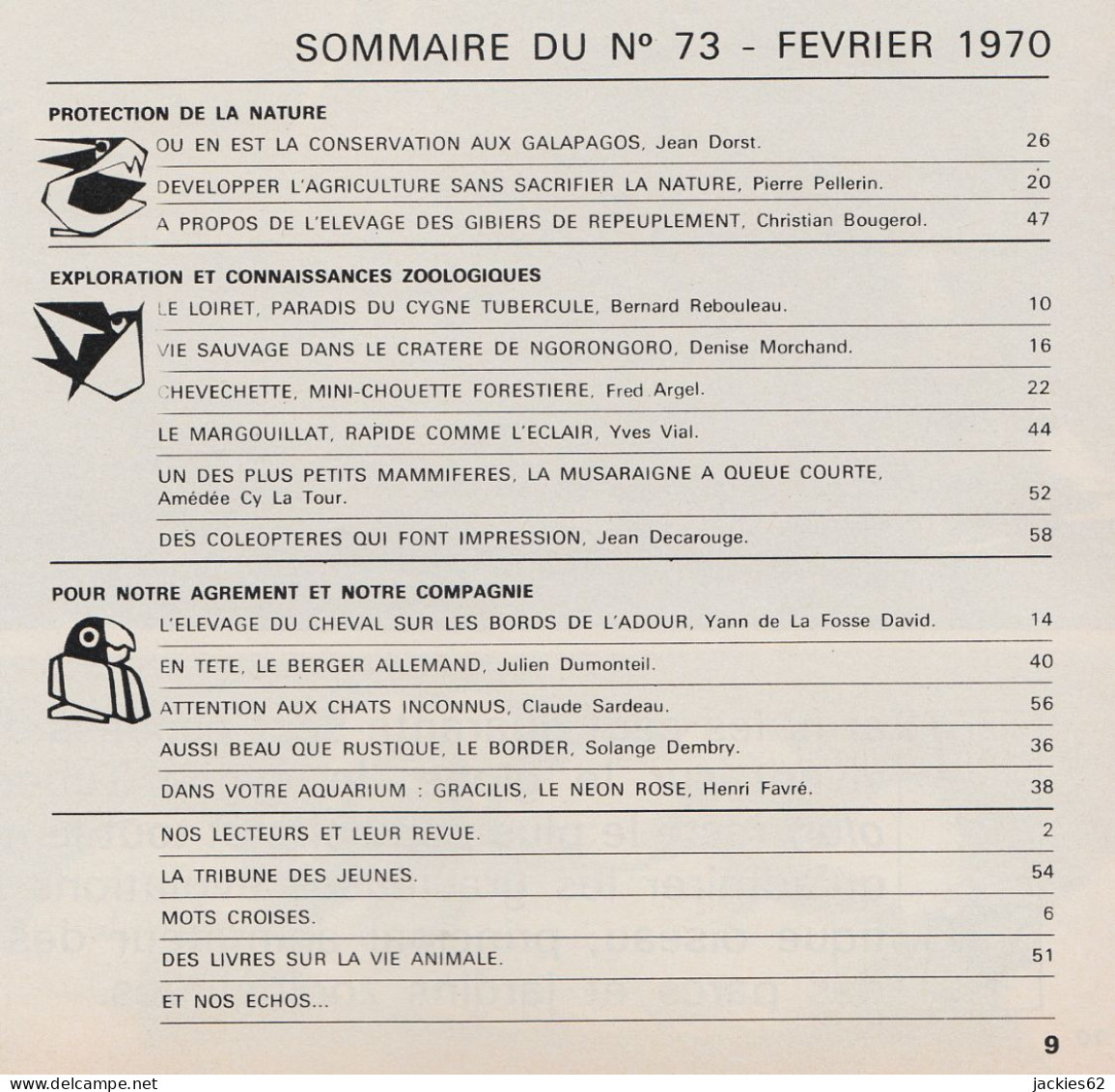 073/ LA VIE DES BETES / BETES ET NATURE N° 73 Du 2/1970, Voir Sommaire - Tierwelt