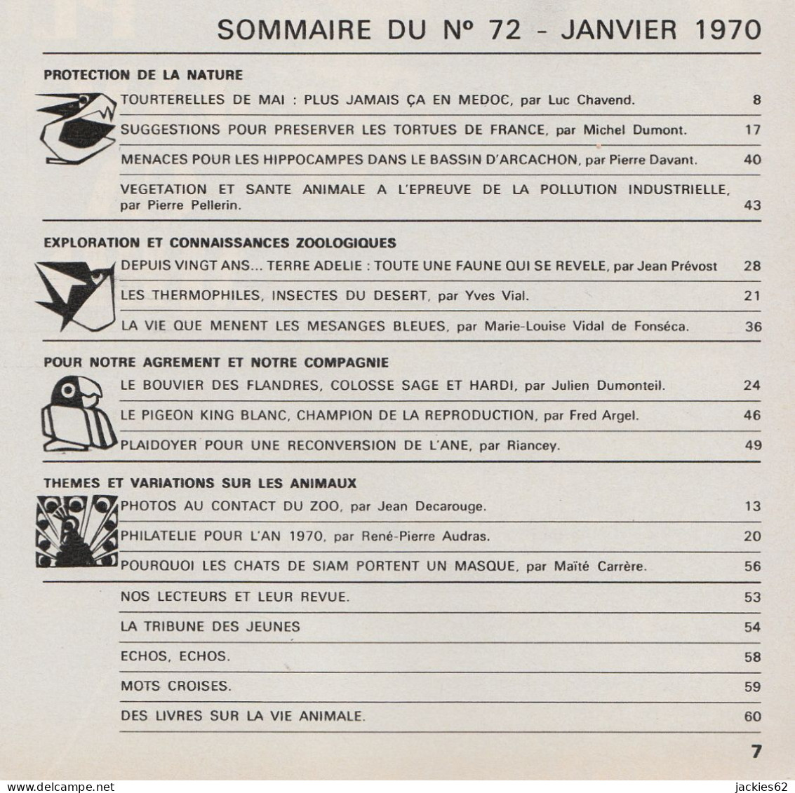 072/ LA VIE DES BETES / BETES ET NATURE N° 72 Du 1/1970, Voir Sommaire - Dieren