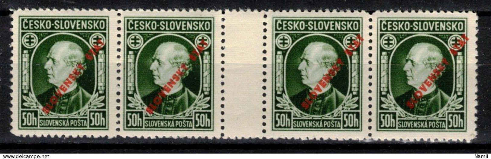Slovaquie 1939 Mi 24 (Yv 30), (MNH)** Bande De 4 Avec Interpaneau - Unused Stamps