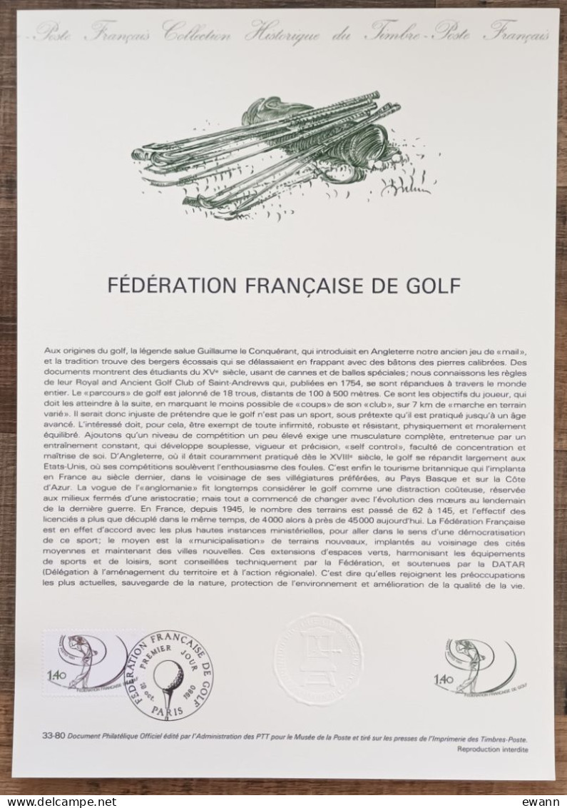 COLLECTION HISTORIQUE DU TIMBRE - YT N°2105 - FEDERATION FRANCAISE DE GOLF - 1980 - 1980-1989