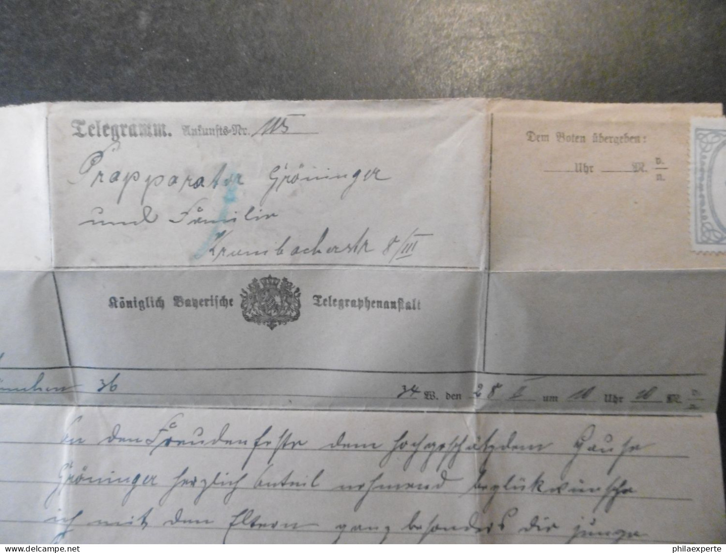 Bayern Telegramm(Marke üblich Geteilt) 1914 Von Münchenan Präparator Grönninger-selten - Lettres & Documents