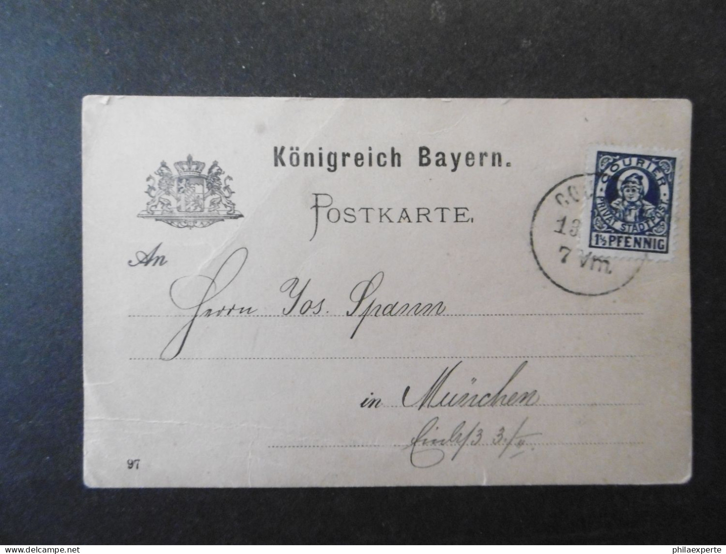 Privatpost Courier Marke 1 1/2 Pfennig Blau Postkarte München 13.2.1898 Ortspost - Private & Local Mails