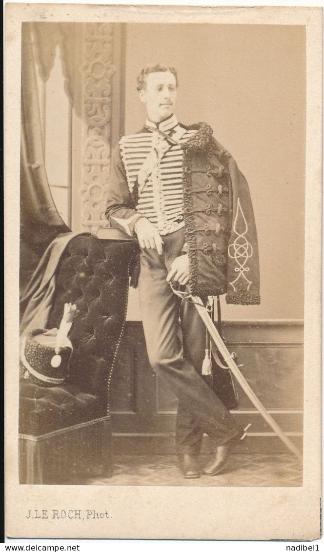 Cdv Portrait Militaire Cavalerie Hussard Second Empire Photo J. Le Roch. Saumur Ca1870 / M185 - Old (before 1900)
