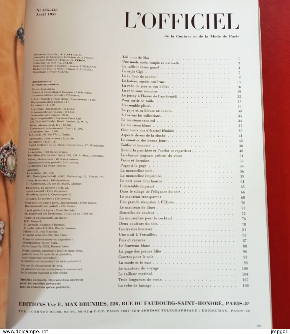 Officiel De La Couture Et De La Mode De Paris 1959 Collection Printemps Dior Patou Balmain De Rauch Heim Cardin Givenchy - Moda
