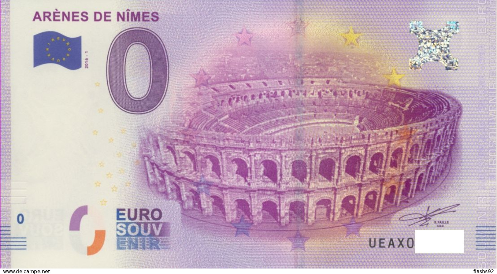 Vends Billet Souvenir Touristique 0€ Arènes De Nîmes 2016-1 UEAX - Autres & Non Classés