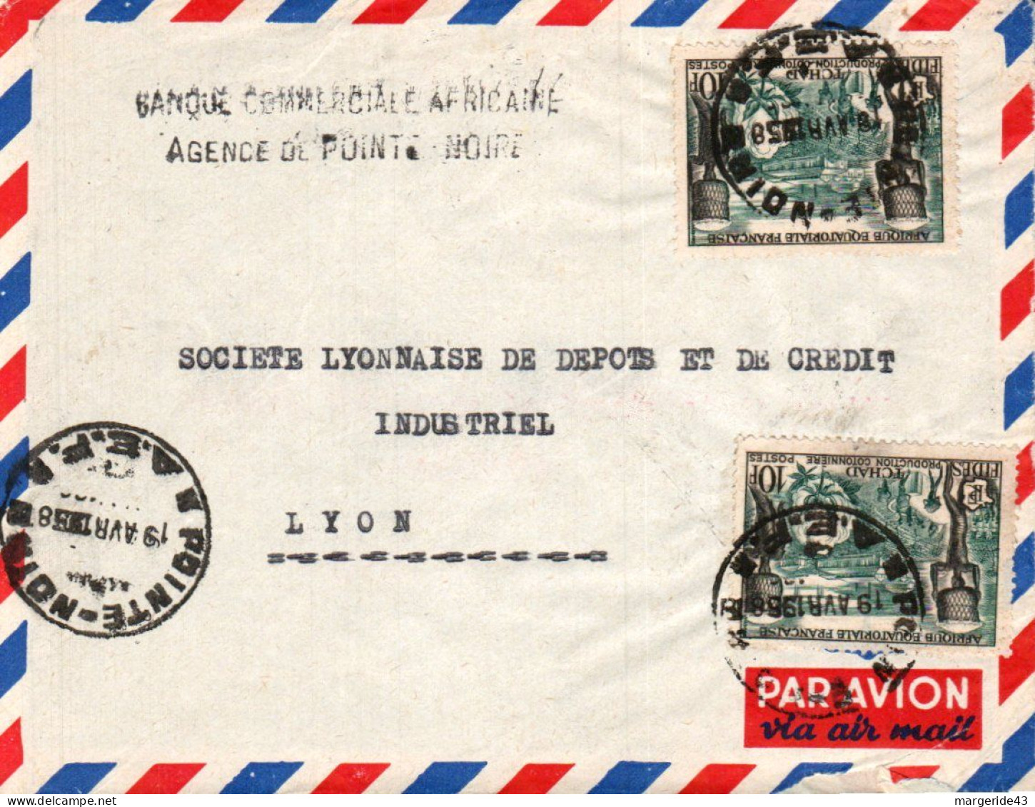 A E F AFFRANCHISSEMENT COMPOSE SUR LETTRE POUR LA FRANCE 1958 - Cartas & Documentos