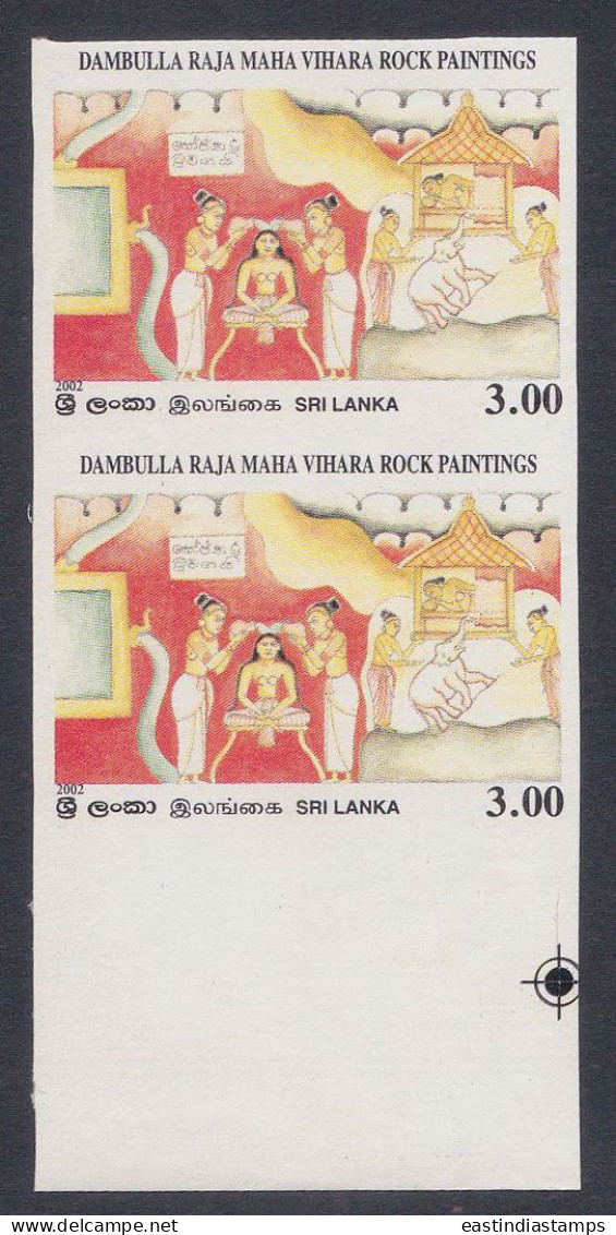 Sri Lanka Ceylon 2002 MNH Imperf Error, Maha VIhara Rock Paintings, Buddhism, Buddhist, Buddha, Elephant, Pair Of 2 - Sri Lanka (Ceylan) (1948-...)