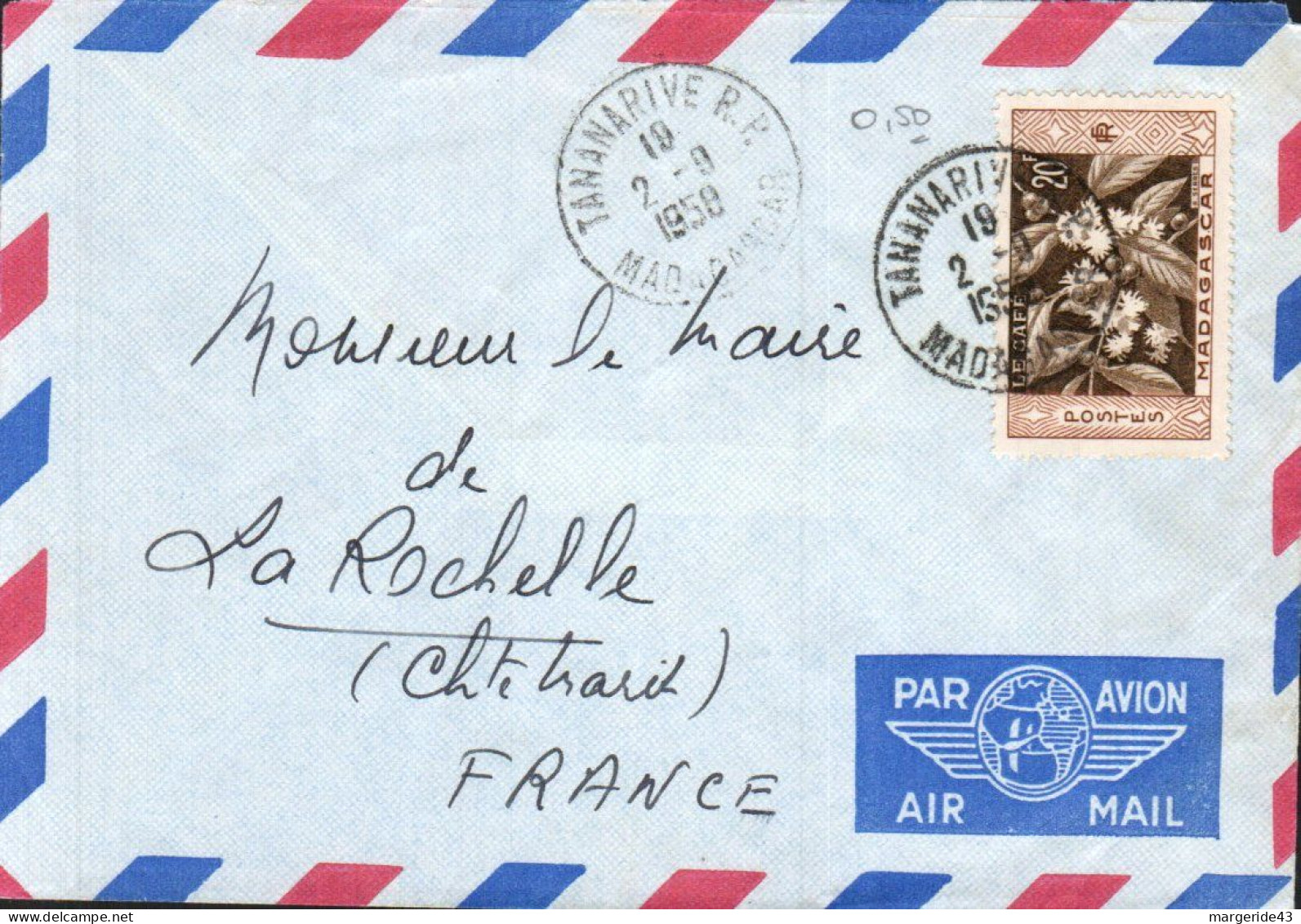 MADAGASCAR SEUL SUR LETTRE POUR LA FRANCE 1958 - Storia Postale