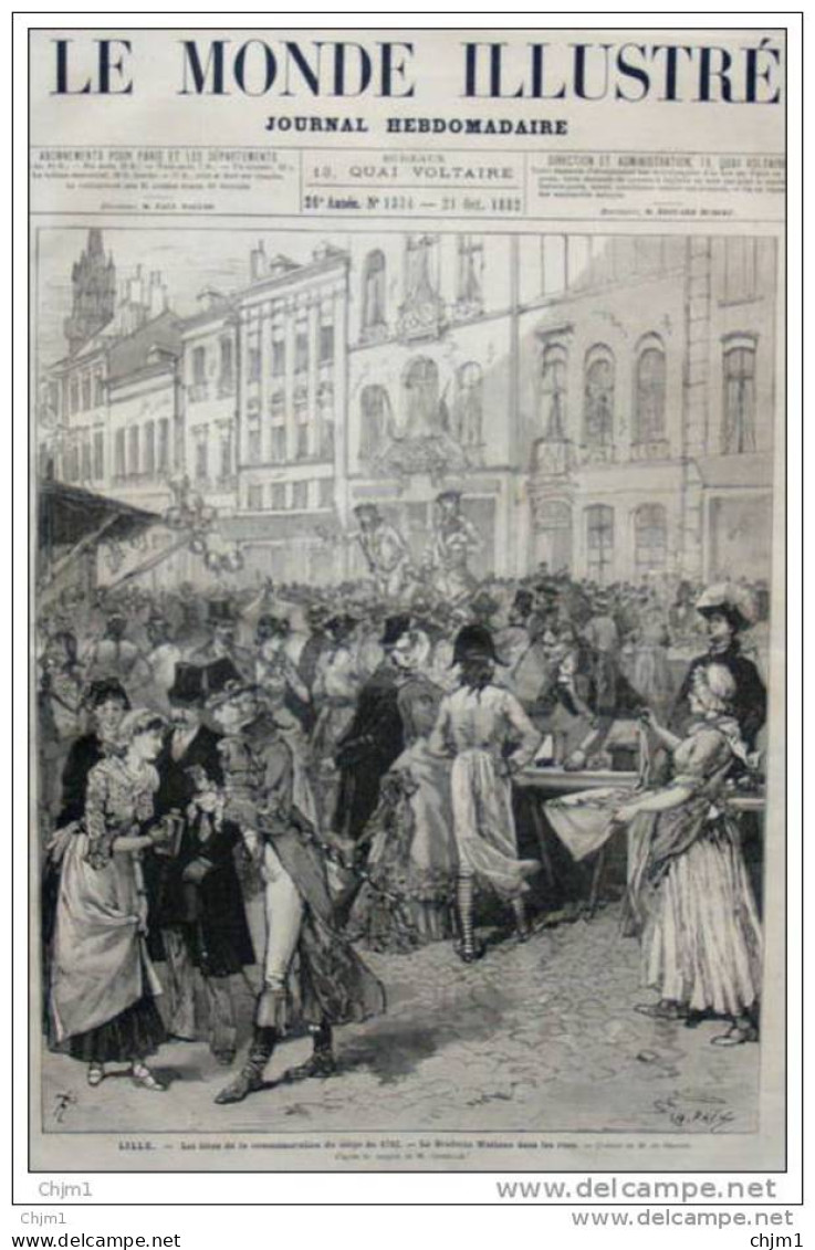 Lille - La Fête Commémorative Du Siège De 1792 - Le Défilé Du Cortège Sur La Place  -  Page Original - 1882 - Historical Documents