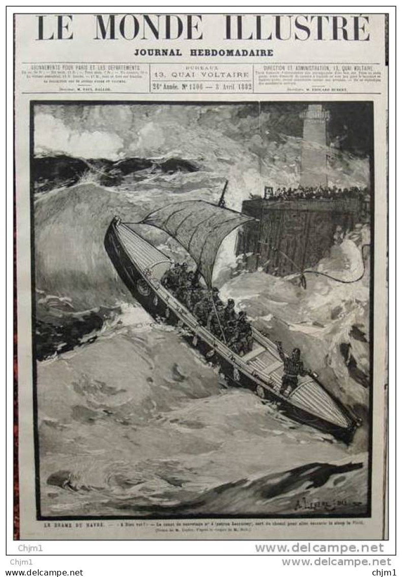 Le Drame Du Havre - Le Canot Du Sauvetage N° 4 - Patron Lecroisey Sort Du Chenal - Page Original - 1882 - 1 - Historical Documents