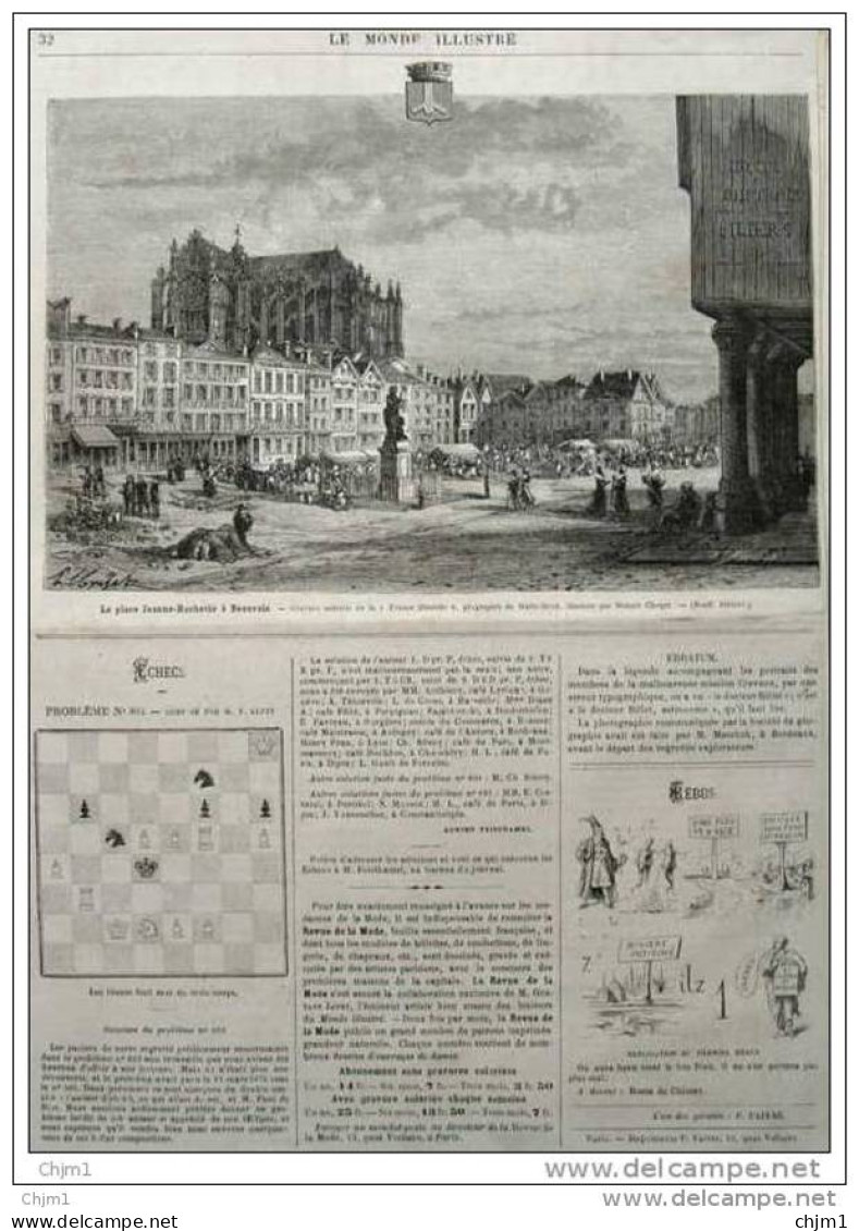 Beauvais - Place Jeanne-Hachette -  Page Original 1882 - Historical Documents