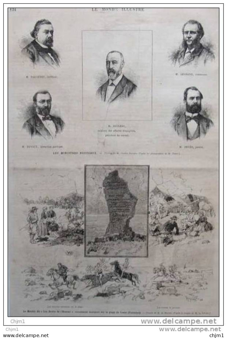 Le Menhir Dit "les Droits De L&acute;homme" Sur La Plage De Canté (Finistère) -  Page Original 1882 - Historical Documents