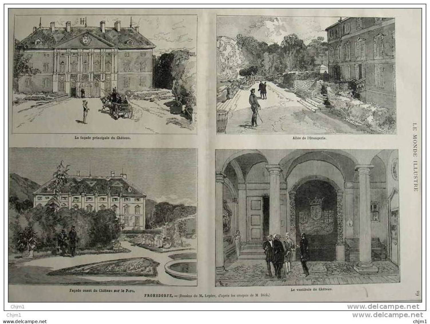 Frohsdorff - Facade Principale Du Château -  Page Original 1882 - Historical Documents