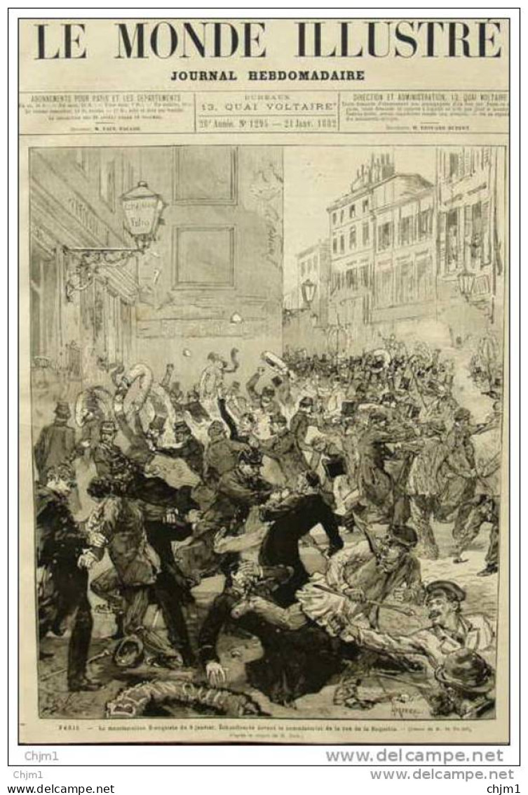 Paris - La Manifestation Blanquiste Du 8 Janvier - échauffourrée Devant La Commissariat - Page Original 1882 - Historical Documents