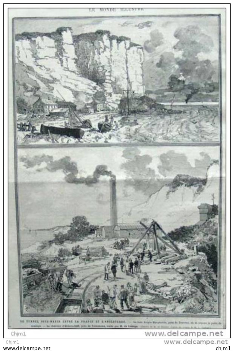 Tunnel Sous-Marin Entre La France Et Angleterre - La Baie Sainte-Marguerite - Page Original 1882 - Historical Documents