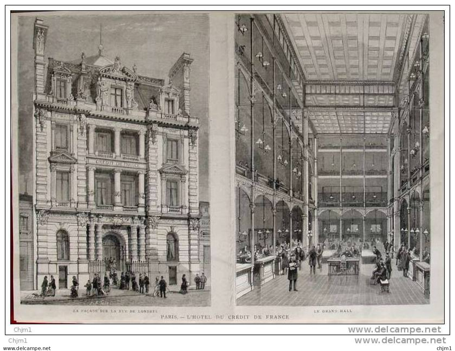 Paris - Hotel Du Crédit De Francé - Facade Sur La Rue De Londres  -  Page Original - 1882 - Historical Documents