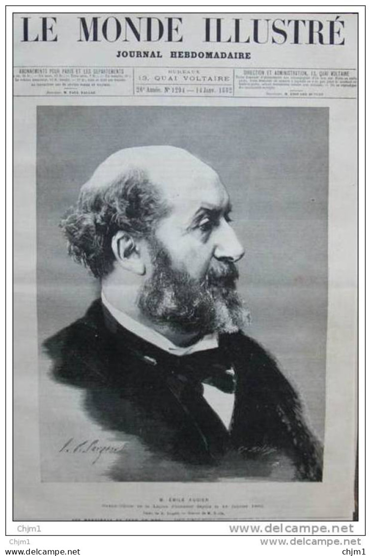 Émile Augier - Grand-officier De La Légion D&acute;honneur - Page Original 1882 - Historical Documents