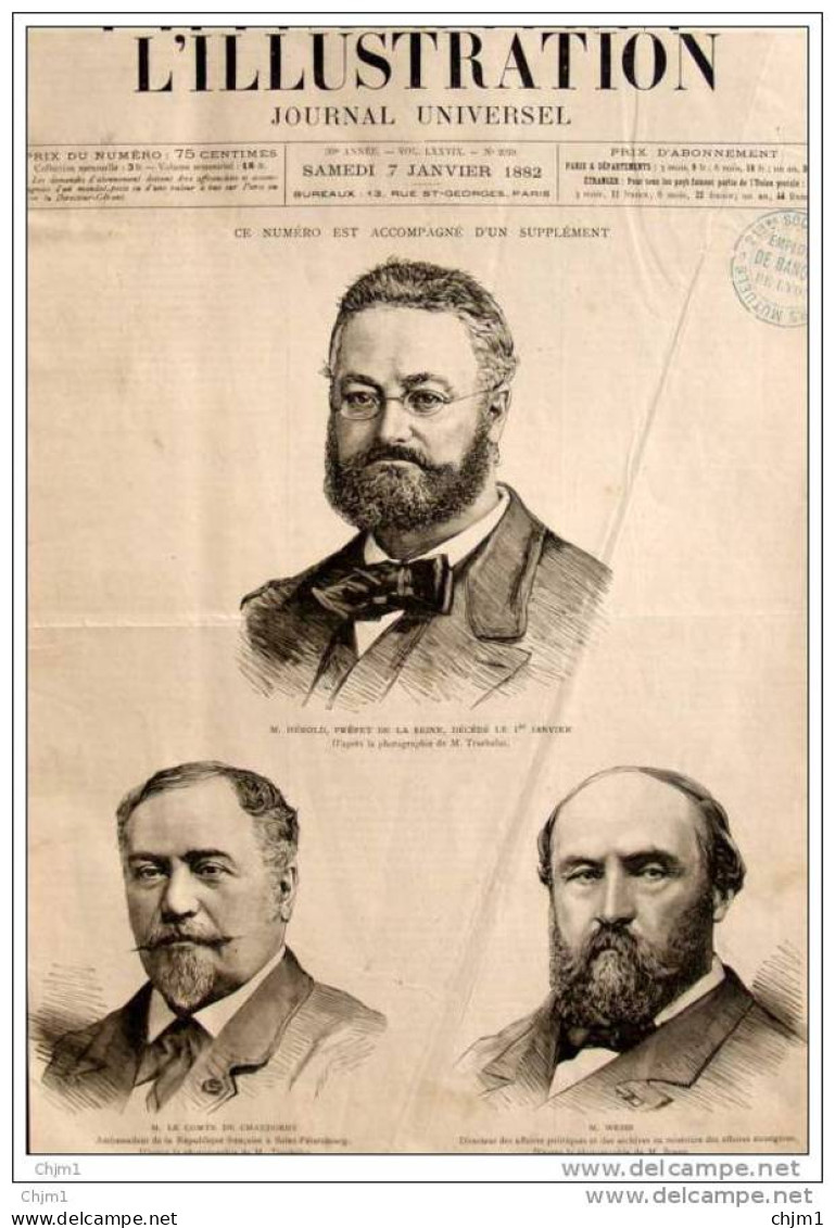M. Hérold - Le Comte De Chaudordy - M. Weiss - Page Original - Alter Druck Von 1882 - Historical Documents