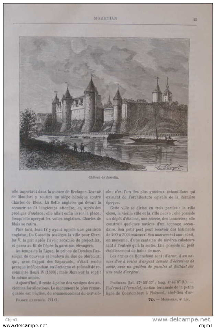 Château De Josselin - Page Original 1882 - Historical Documents