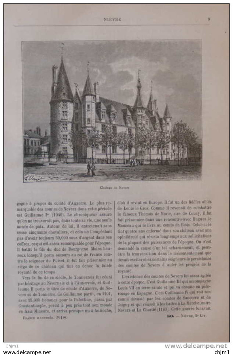 Château De Nevers - Page Original 1882 - Historical Documents