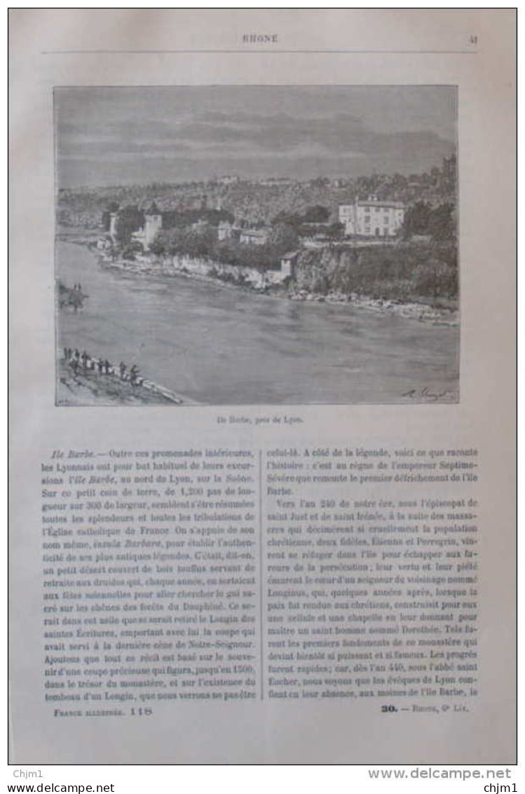Ile Barbe, Près De Lyon - Page Original 1882 - Documents Historiques