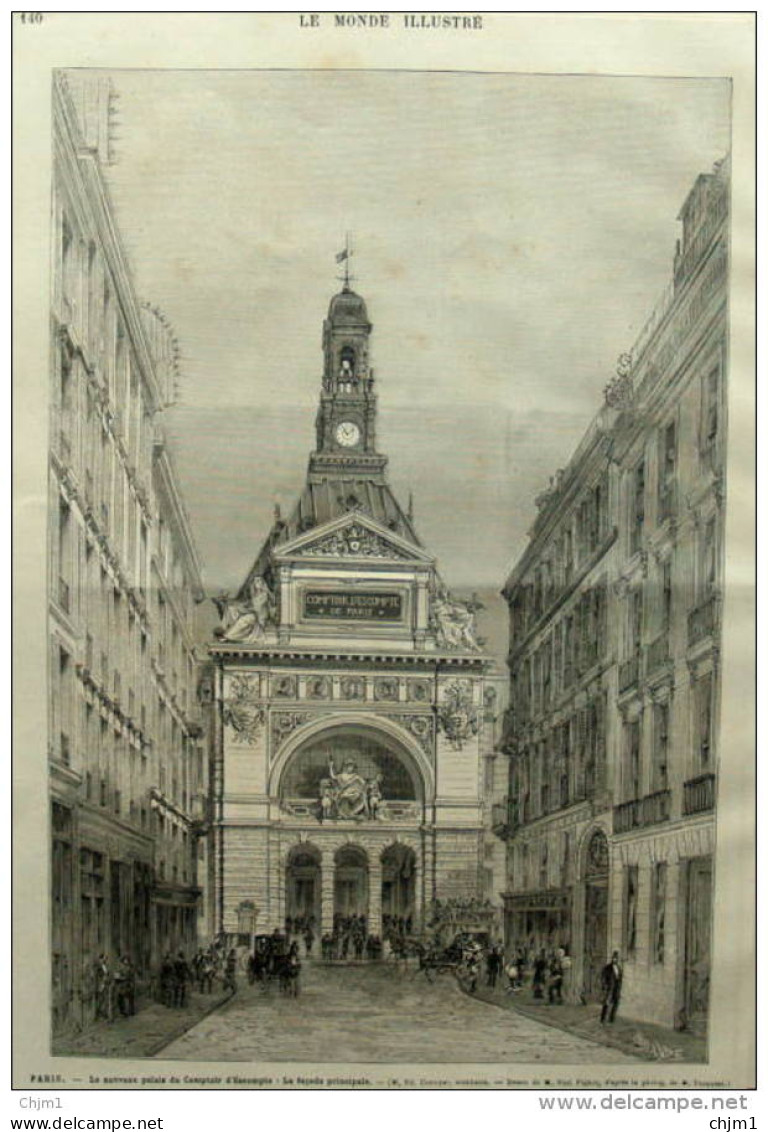 Paris - Le Nouveau Palais Du Comptoir D'Escompte - La Facade Principale - Page Original 1882 - Documents Historiques