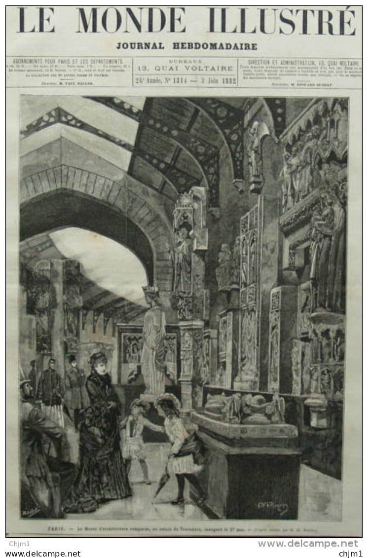 Paris - La Musée D'architecture Comparée Au Palais Du Trocadéro - Page Original 1882 - Documents Historiques