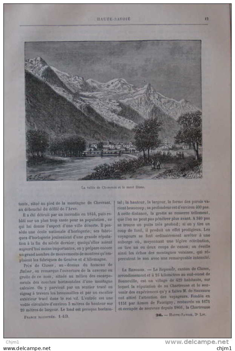 La Vallée De Chamonix Et Le Mont Blanc - Page Original 1882 - Documents Historiques