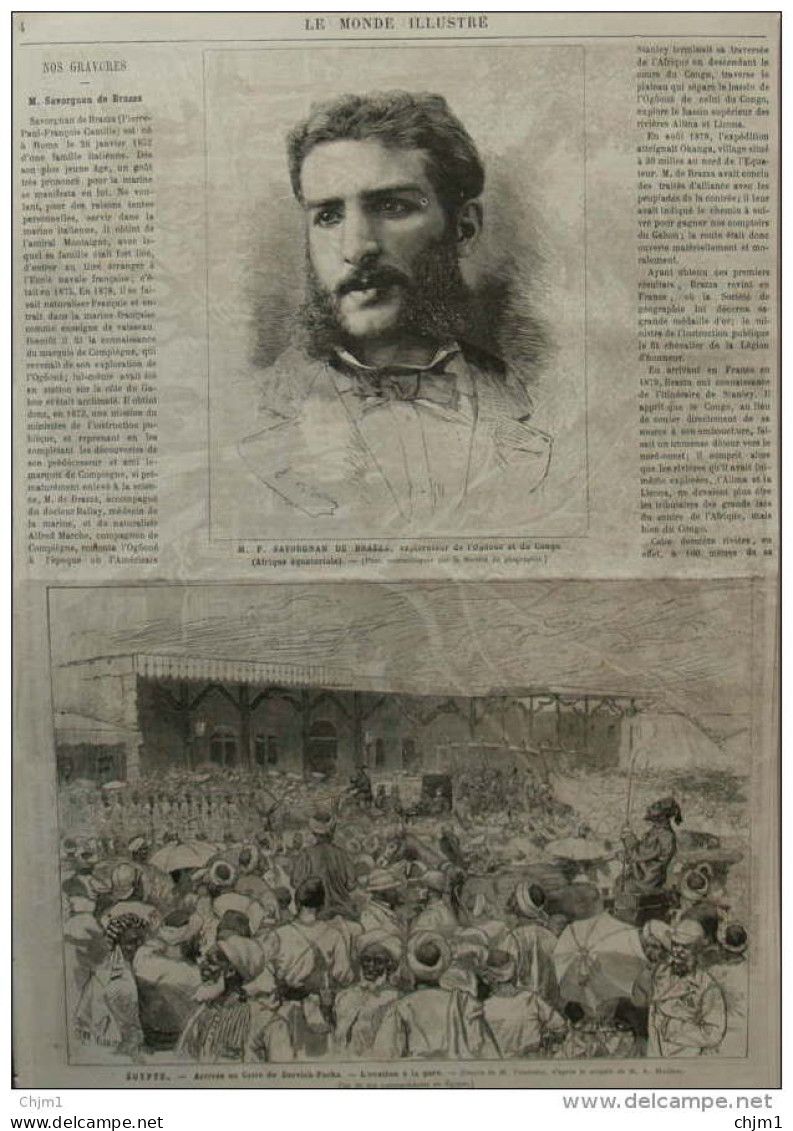 M. P. Savorgnan De Brazza - Égypte, Arrivée Au Caire De Dervich-Pacha - Page Original 1882 - Documents Historiques