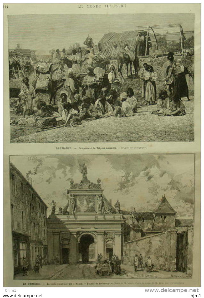 Roumanie - Campement Des Tsigans Nomades - En Province, La Porte Saint-Georges à Nancy - Page Original 1882 - Documents Historiques